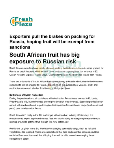 South African fruit has big exposure to Russian risk