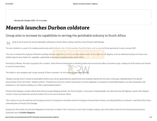 Maersk launches Durban coldstore