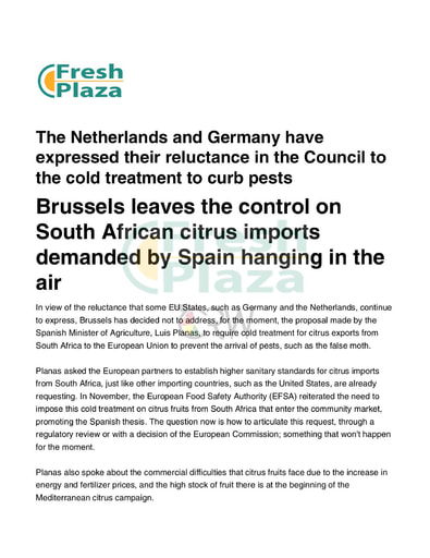 Brussels leaves the control on South African citrus imports