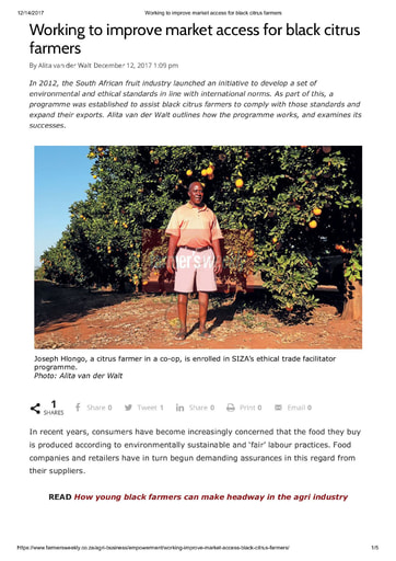 Working to improve market access for black citrus farmers