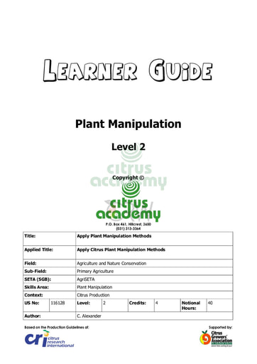 Plant Manipulation NQ 2 Learner Guide