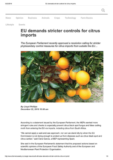 EU demands stricter controls for citrus imports