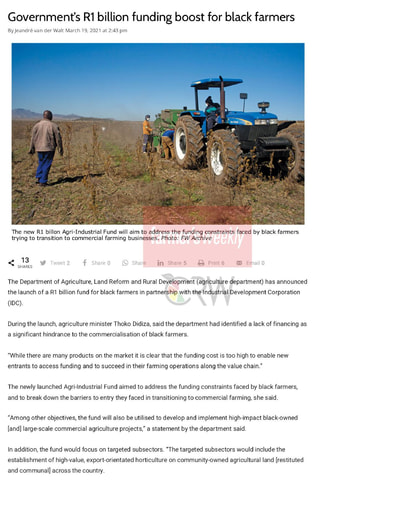 Governments R1 billion funding boost for black farmers