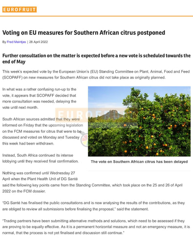 Voting on EU measures for Southern African citrus postponed