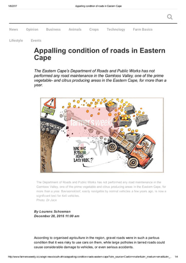 Appalling condition of roads in Eastern Cape