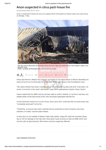 Arson suspected in citrus pack house fire